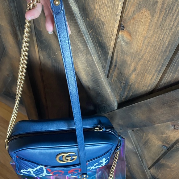 TRADED😍Gucci Rare GG Marking ghost Crossbody Chain Leather Bag Navy - Picture 3 of 14